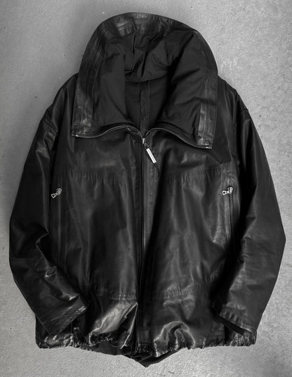 Isaac Sellam: "Experience" High Neck Calf Leather Down Puffer Jacket