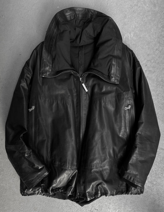 Isaac Sellam: "Experience" High Neck Calf Leather Down Puffer Jacket