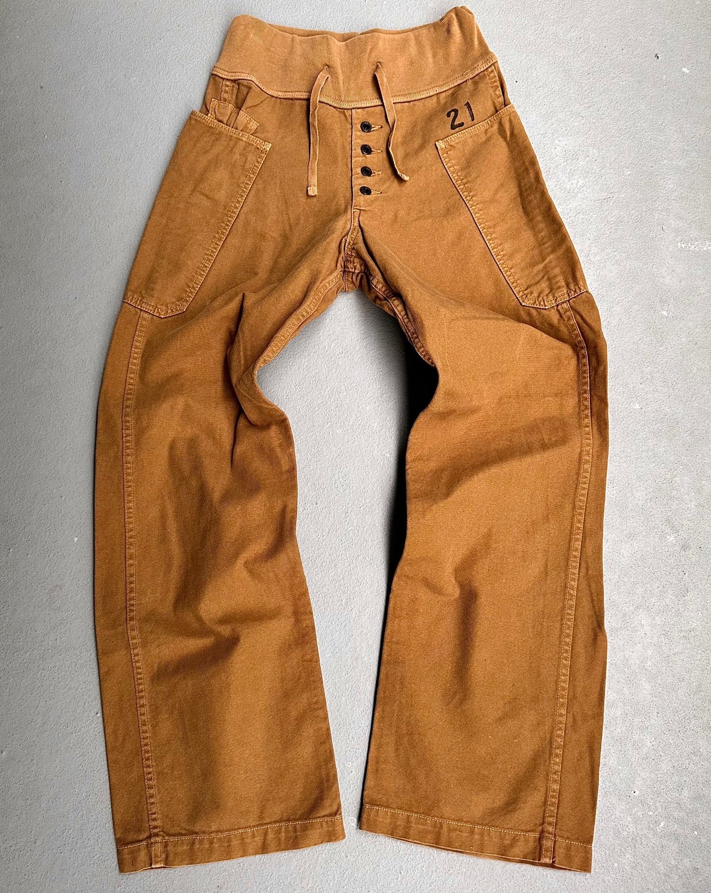 KAPITAL Early 00s Elastic Waist Beige Canvas Bootcut Cargos