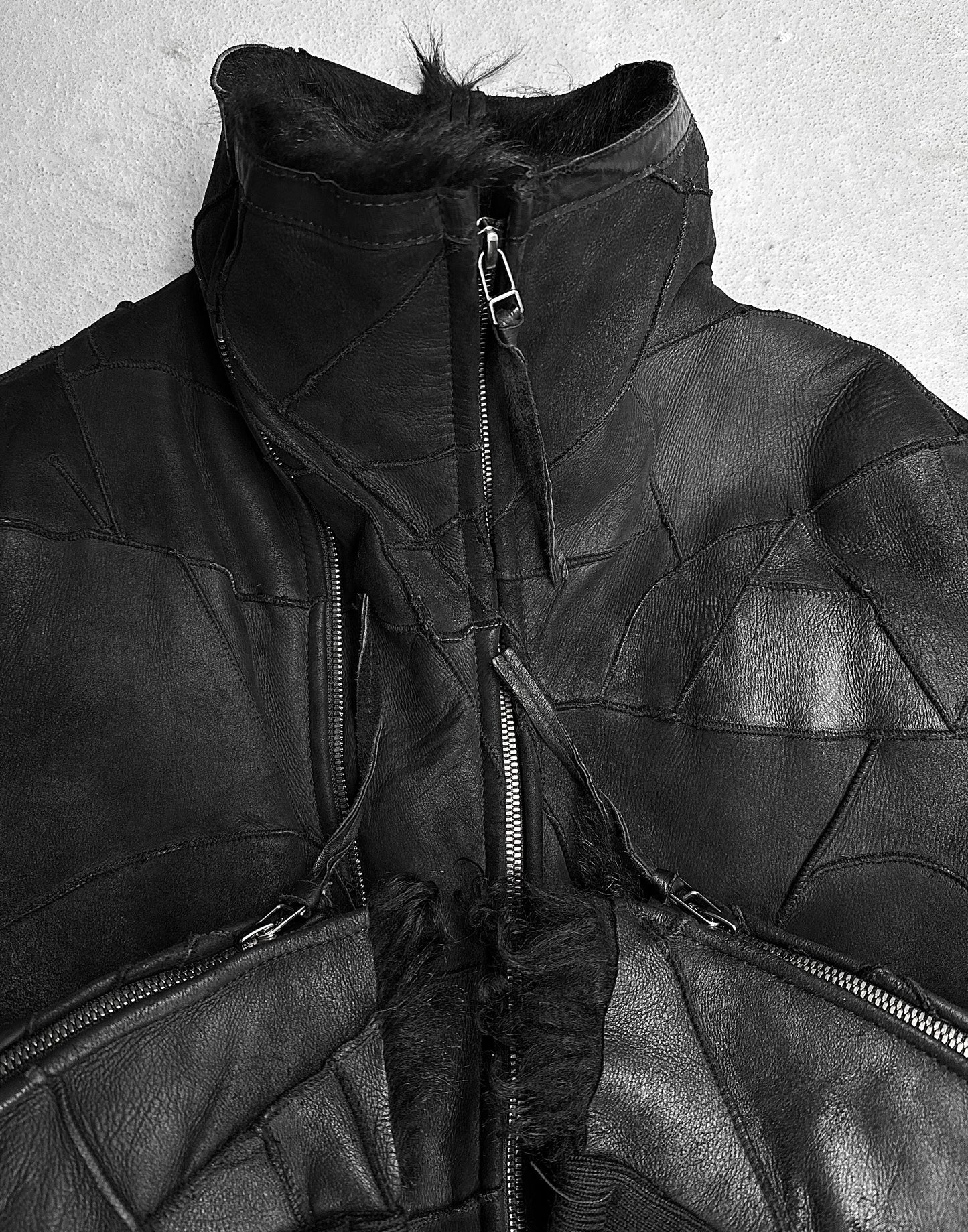 Kyoji Maruyama Early 00s ‘Mouton’ Sheepskin Leather Patchwork Rider Jacket