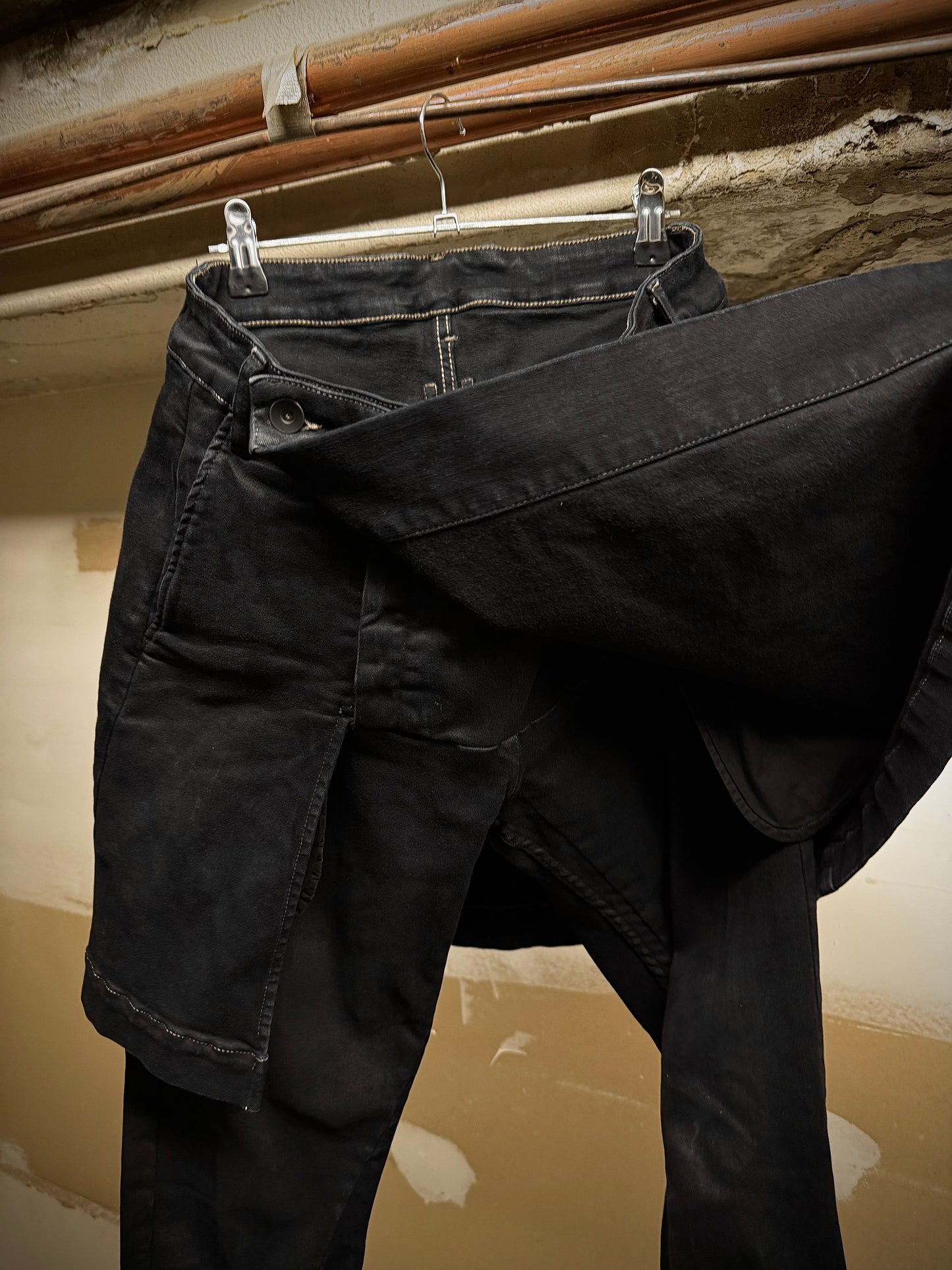 Rick Owens DRKSHDW AW16 "MASTODON" BLACK MATTE Gladiator Kilt Layer Denim detail | DRIEW GARMENTS