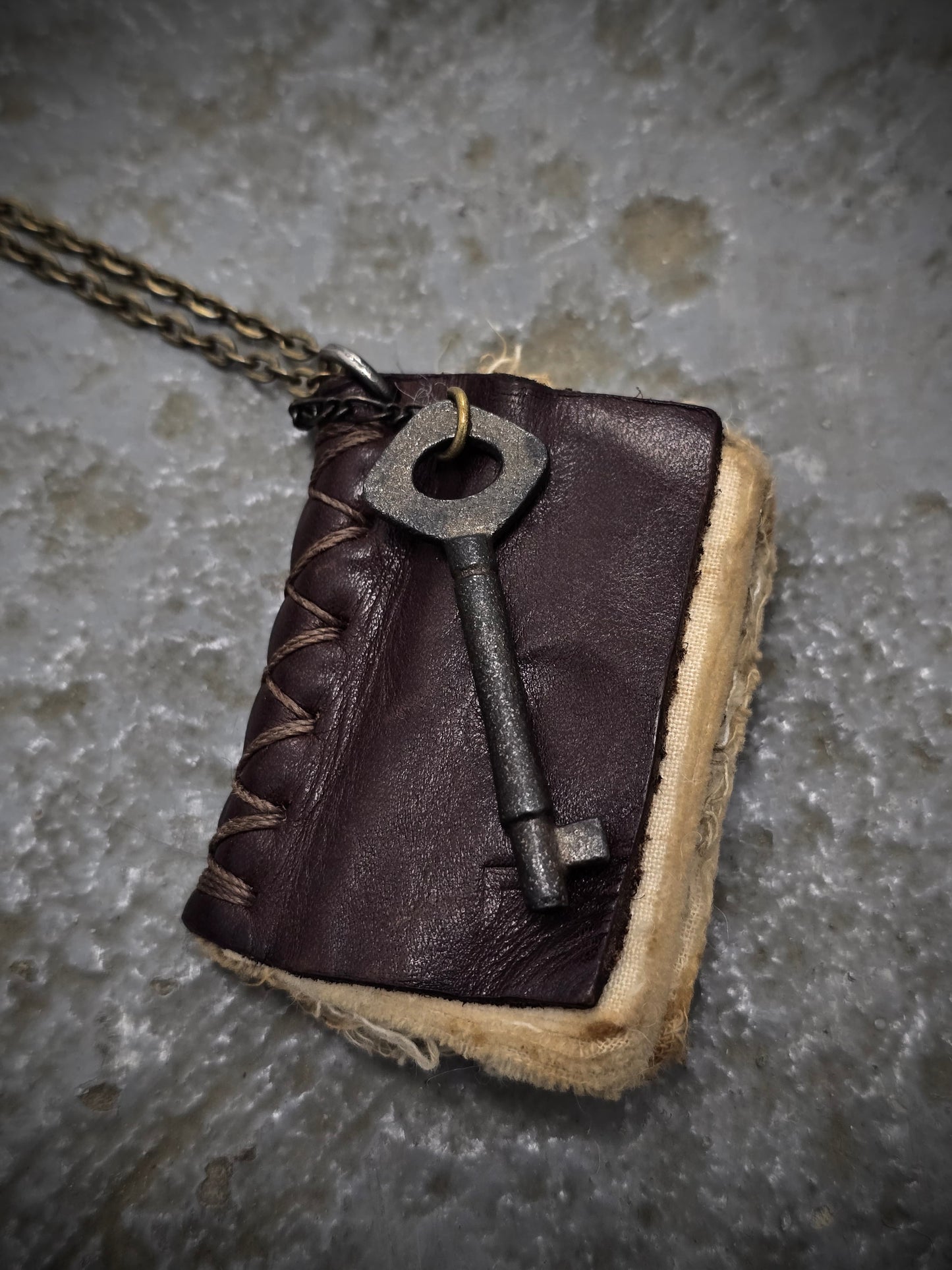 KLASICA Key & Leather Book Brass Chain Necklace detail | DRIEW GARMENTS