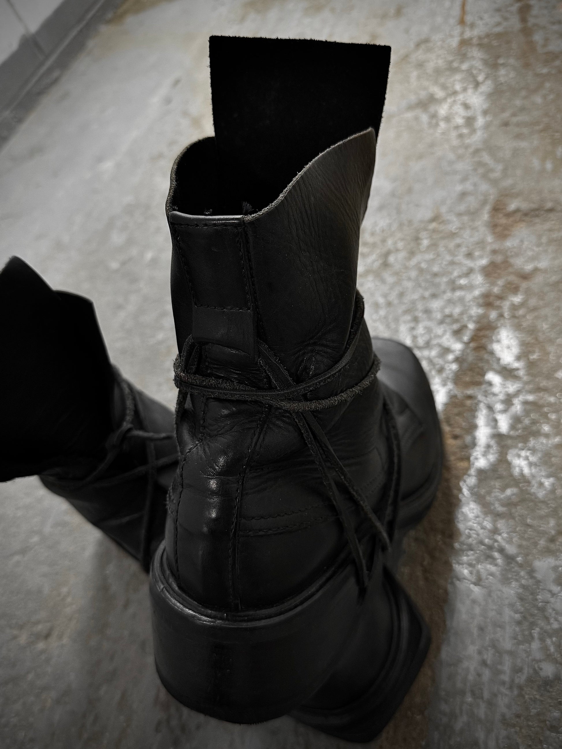 Dirk Bikkembergs 90s Black Military Lace-through Calf Leather Boots detail | DRIEW GARMENTS