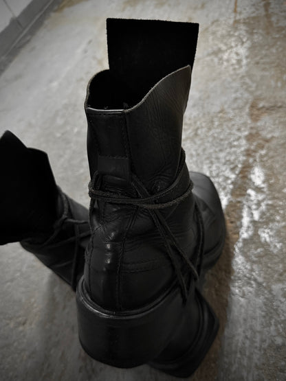 Dirk Bikkembergs 90s Black Military Lace-through Calf Leather Boots detail | DRIEW GARMENTS