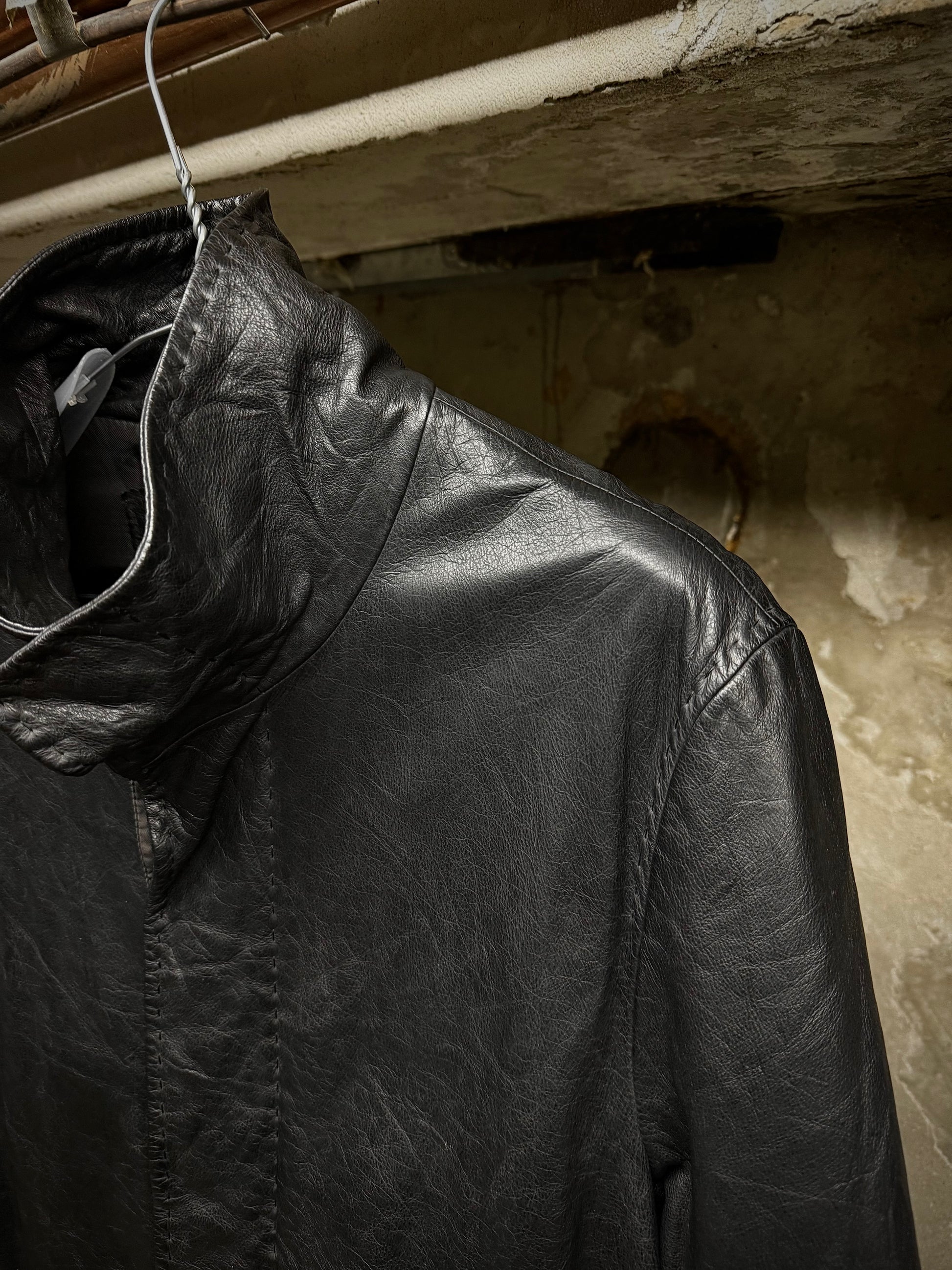 Yuji Yamada Late 90s Cow Leather High Neck Coat detail | DRIEW GARMENTS