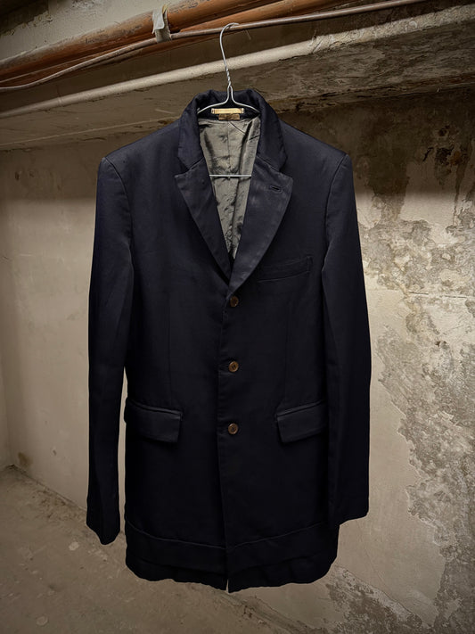 COMME des GARÇONS HOMME PLUS AW13 Dark Navy Hem Strap Poly Long Blazer