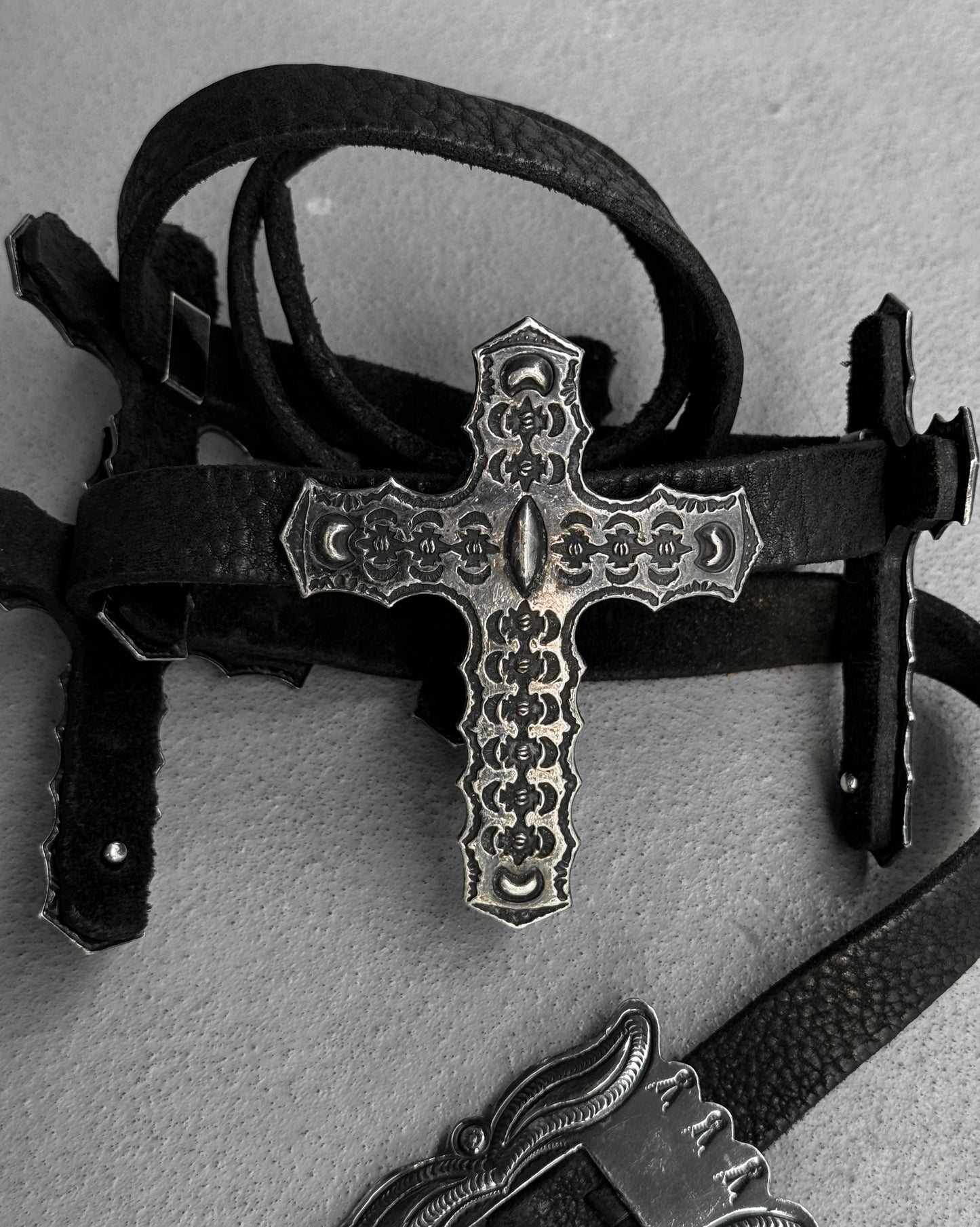 L.G.B. Early 00s Cross Relic Bison Leather Belt