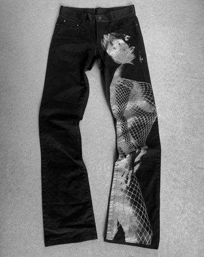 5351 Pour Les Hommes Early 00s Silver Fishnet Woman Bootcut Chino Pants