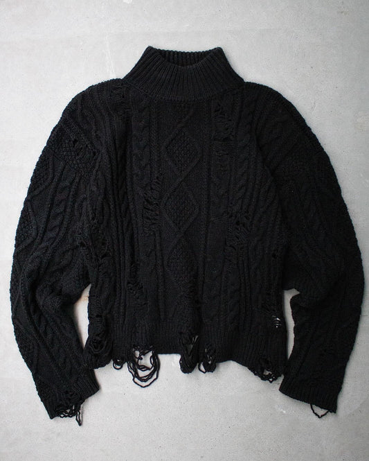 Mihara Yasuhiro AW10 Distressed Cable-Knit Crop Sweater