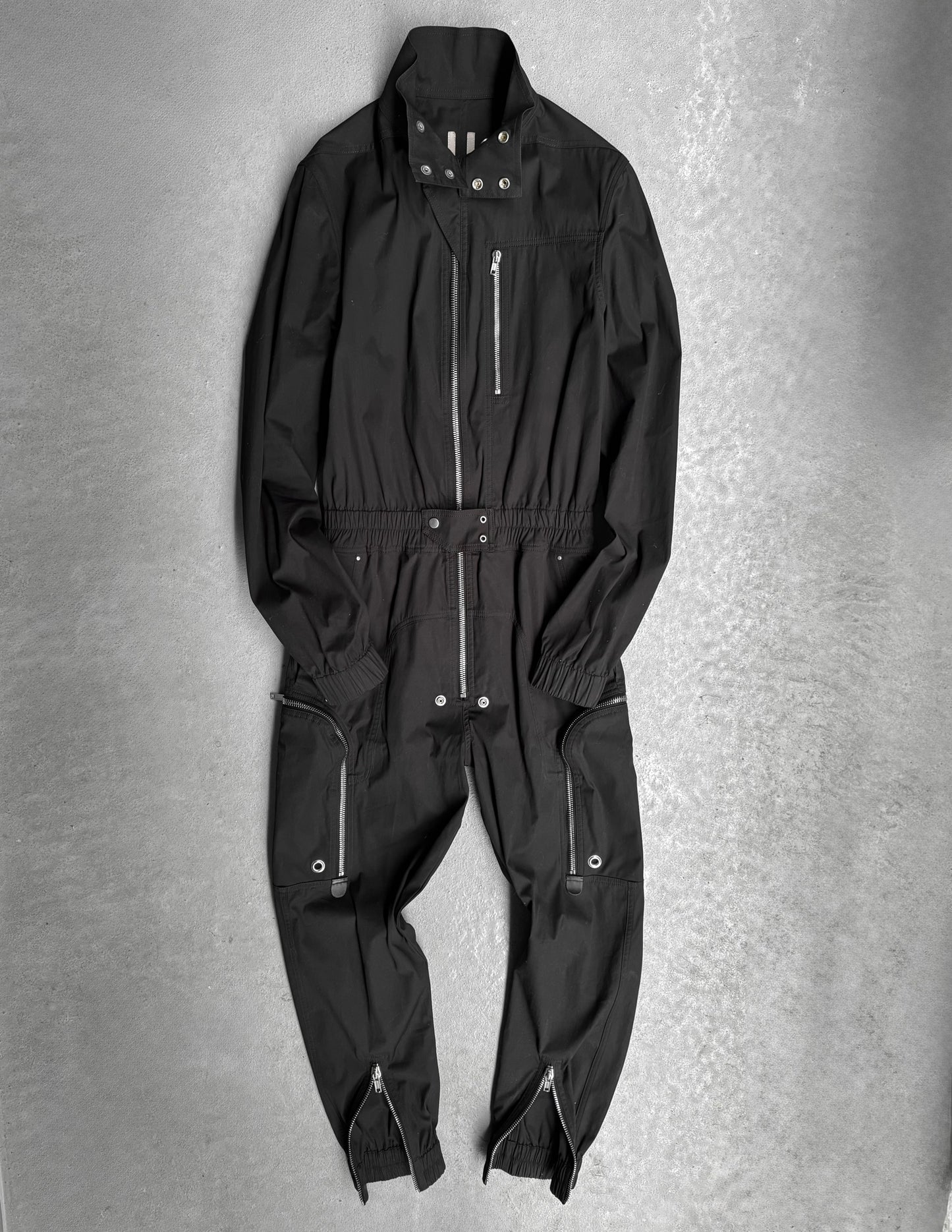 Rick Owens SS23 "EDFU" Black Bauhaus Cargo Larry Flight Jumpsuit