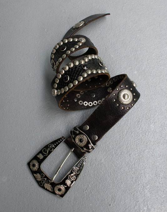 Tornado Mart Early 00s Western Snakeskin Studded Belt