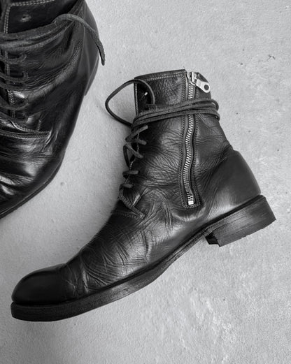 MiharaYasuhiro AW07 Garment-dyed Leather Pointed Toe Military Lace-up Boots