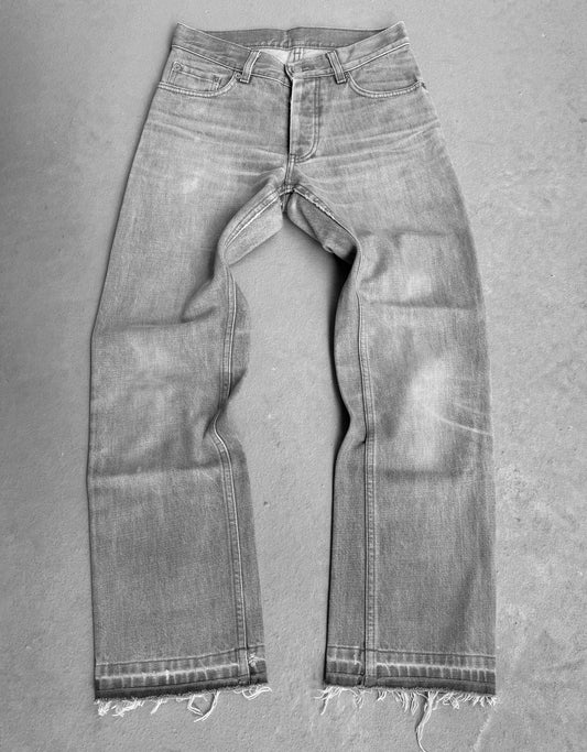 Helmut Lang Vintage 90s Light Grey Raw Hem Bootcut Denim