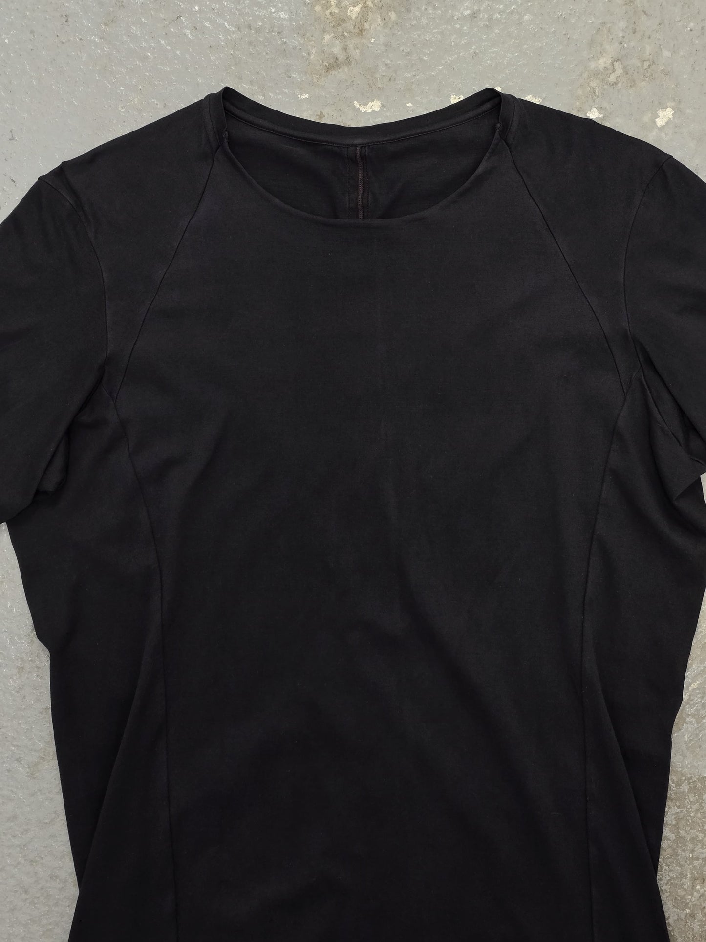 DEVOA Rolled Neck Blistered Leather Back Seam Panel T-shirt detail | DRIEW GARMENTS