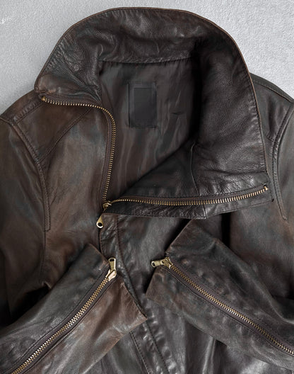 L.H.P Early 00s Brown Sheepskin Asymmetrical Fencing Leather Jacket