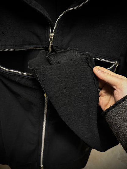 14thAddiction Mohawk Custom Distressed Sheepskin Leather Cross-zip Hoodie detail | DRIEW GARMENTS