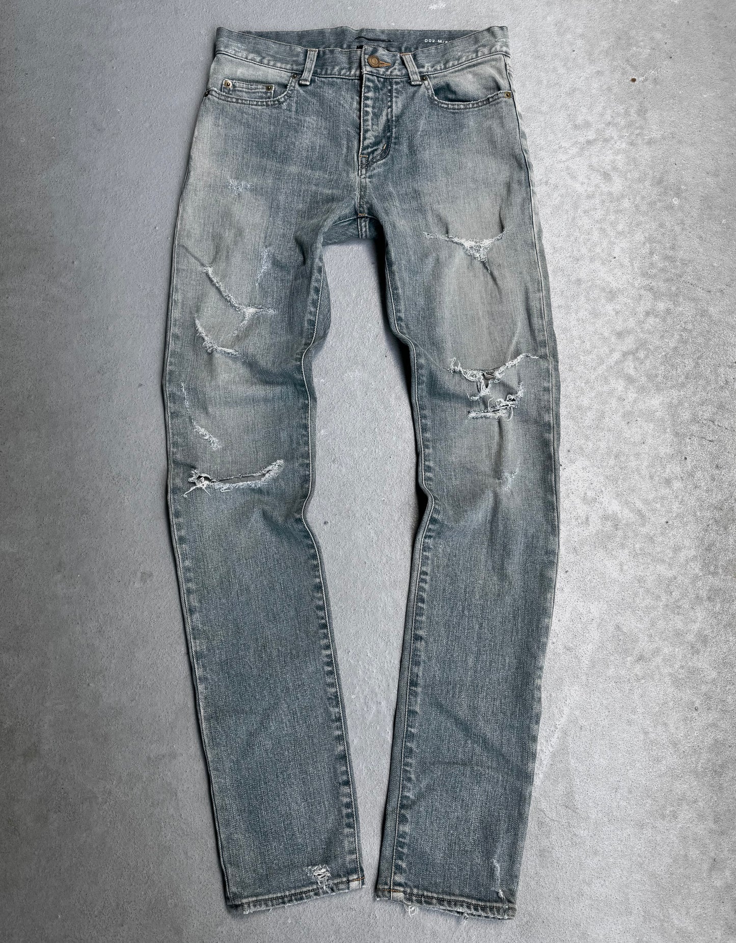 Saint Laurent Paris SS15 Blue ‘D02’ Light-distressed Crash Skinny Denim