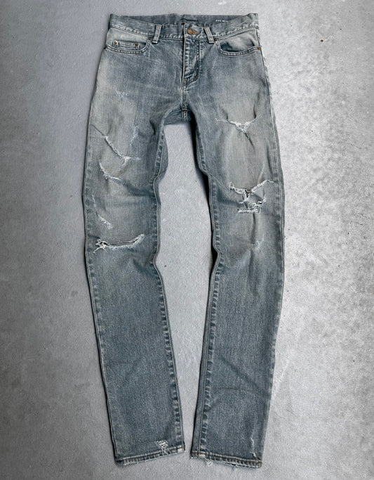 Saint Laurent Paris SS15 Blue ‘D02’ Light-distressed Crash Skinny Denim