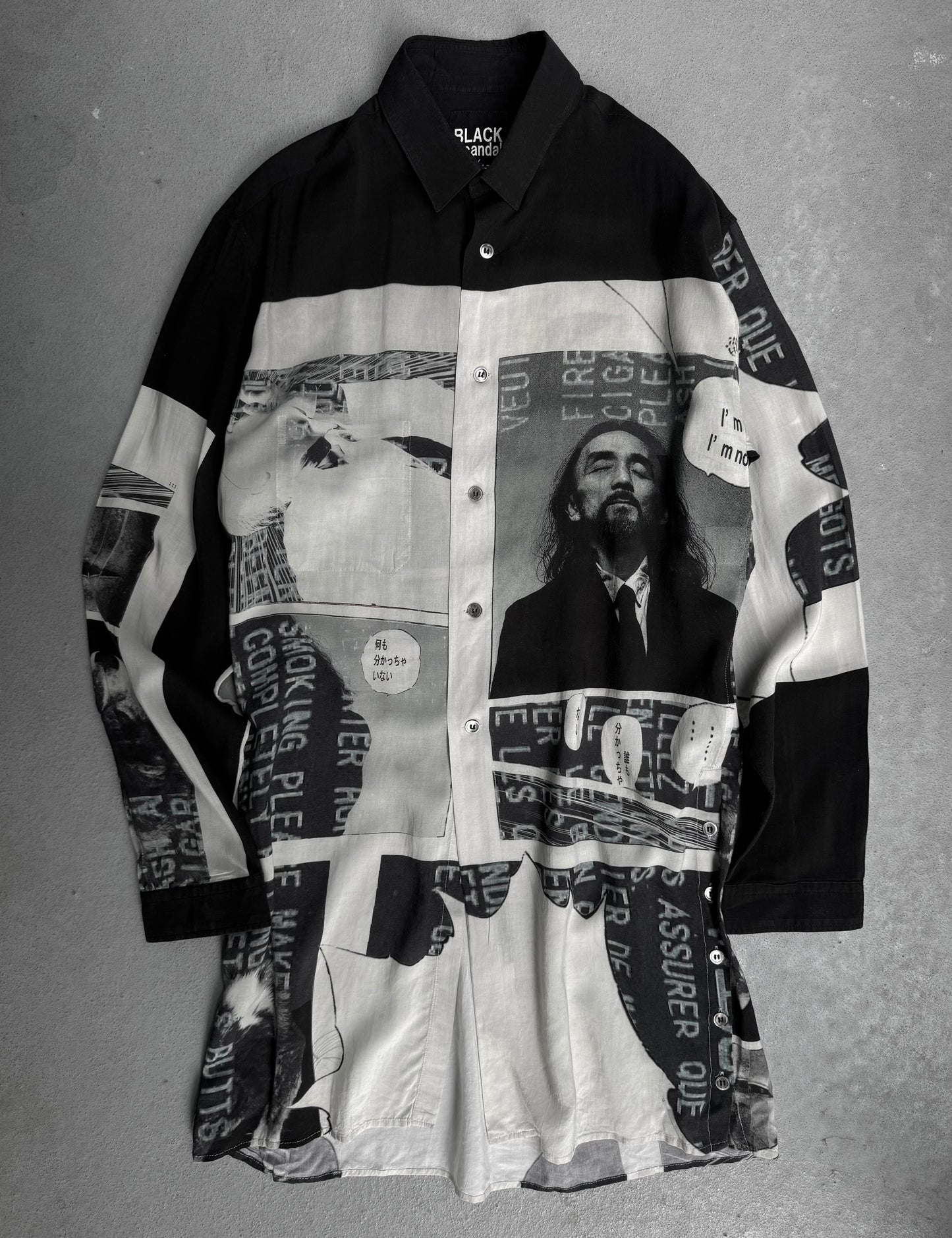 Yohji Yamamoto POUR HOMME BLACK Scandal AW18 Side Button Comic Print Long Shirt