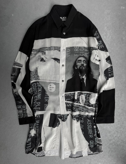 Yohji Yamamoto POUR HOMME BLACK Scandal AW18 Side Button Comic Print Long Shirt