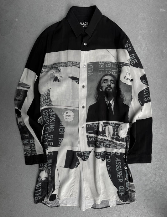 Yohji Yamamoto POUR HOMME BLACK Scandal AW18 Side Button Comic Print Long Shirt