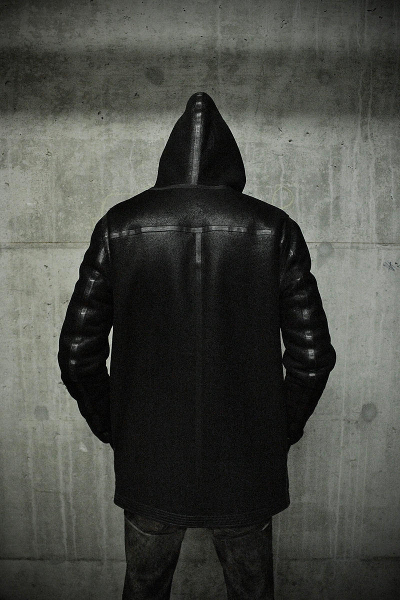 Rick Owens AW12 "MOUNTAIN" Hooded Blistered Lamb Leather Shearling Jacket detail | DRIEW GARMENTS