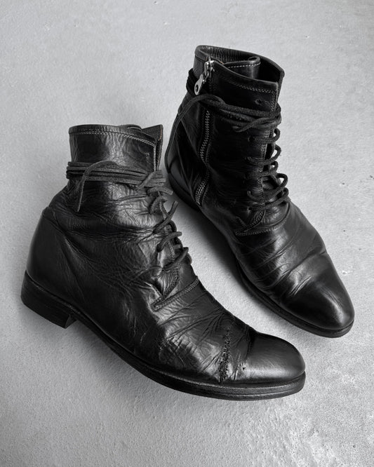 MiharaYasuhiro AW07 Garment-dyed Leather Pointed Toe Military Lace-up Boots