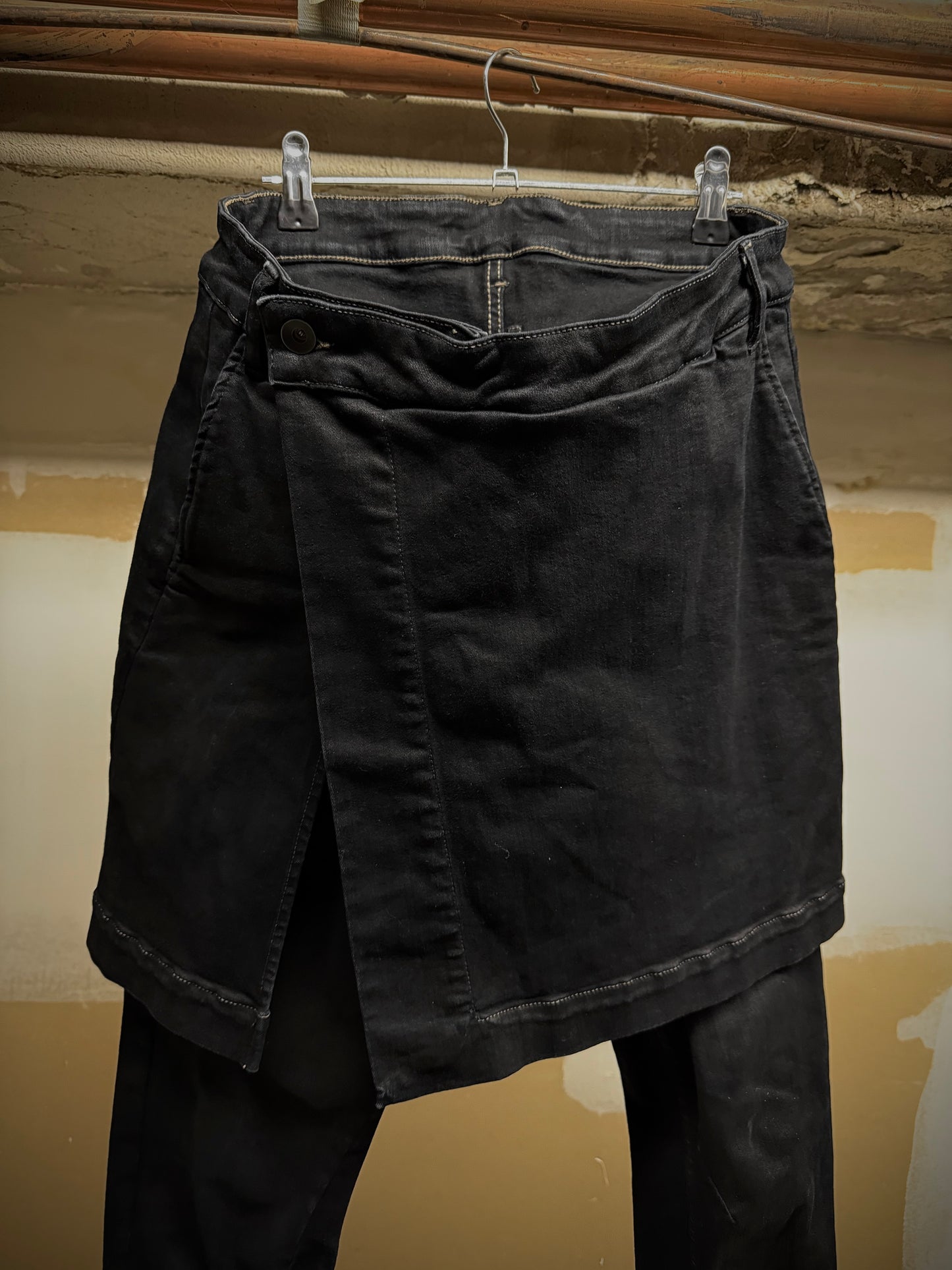 Rick Owens DRKSHDW AW16 "MASTODON" BLACK MATTE Gladiator Kilt Layer Denim detail | DRIEW GARMENTS
