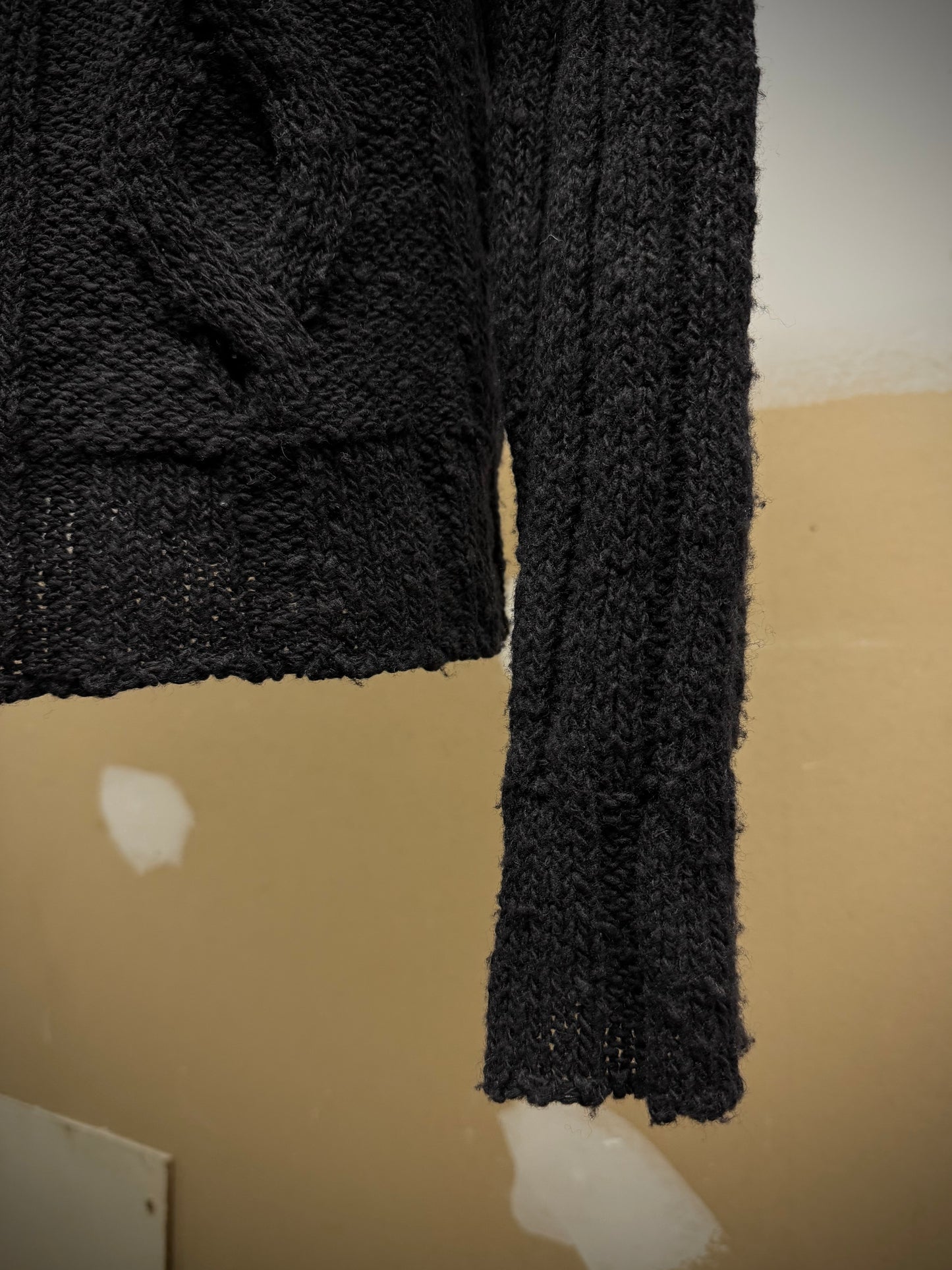 Ann Demeulemeester Early 00s Wide Collar Wool Cable Knit Henley Sweater