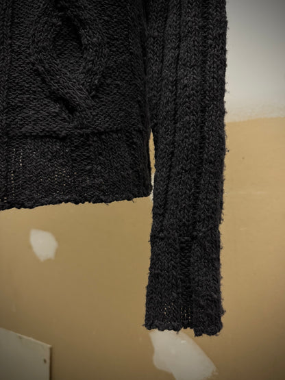 Ann Demeulemeester Early 00s Wide Collar Wool Cable Knit Henley Sweater