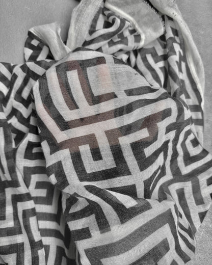 Gareth Pugh Early 00s Frayed Edge Maze Pattern Wool Scarf