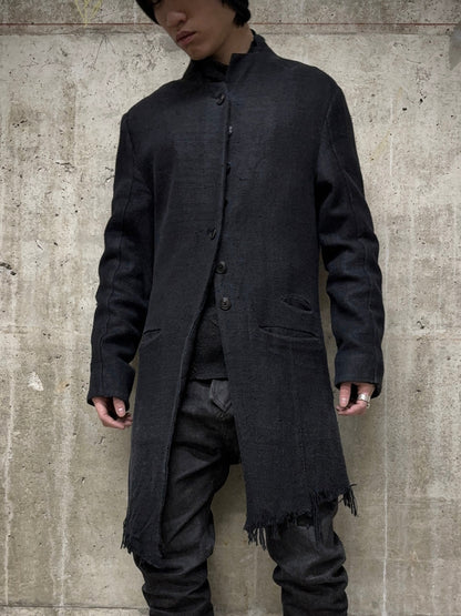 Aleksandr Manamïs Charcoal Grey Raw Silk Frayed Hem Coat detail | DRIEW GARMENTS