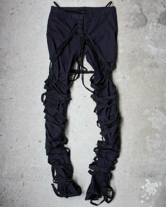 Helmut Lang skinny navy pants with bondage strap