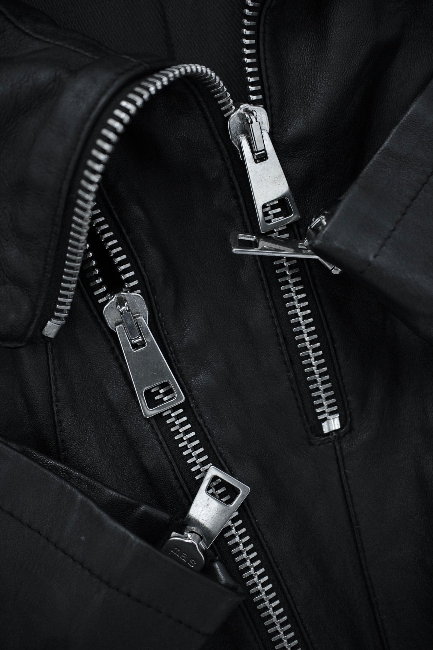 CLAUDIO IACOVELLI Asymmetrical Zip High Neck Calfskin Leather Jacket detail | DRIEW GARMENTS