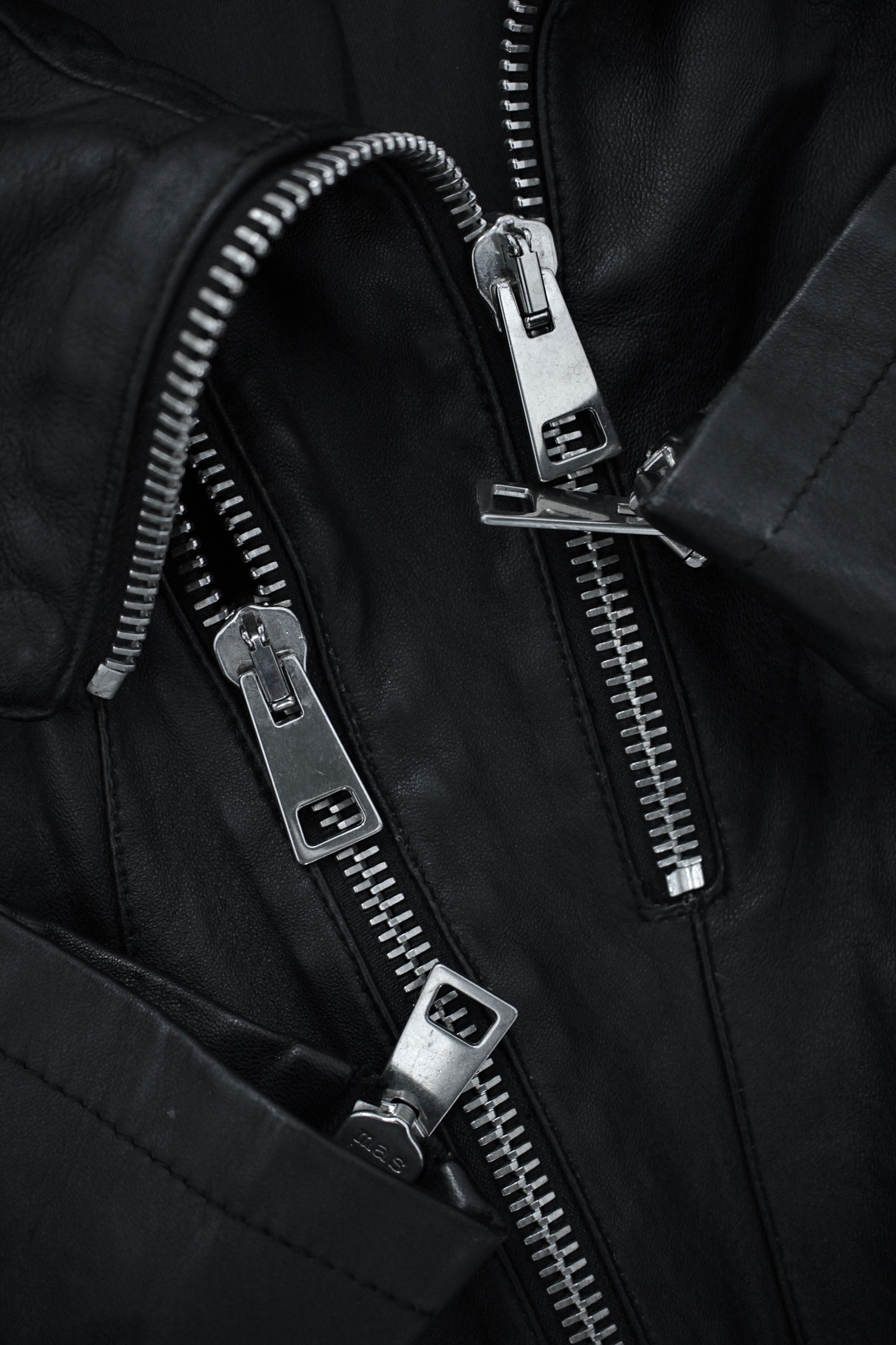 CLAUDIO IACOVELLI Asymmetrical Zip High Neck Calfskin Leather Jacket detail | DRIEW GARMENTS