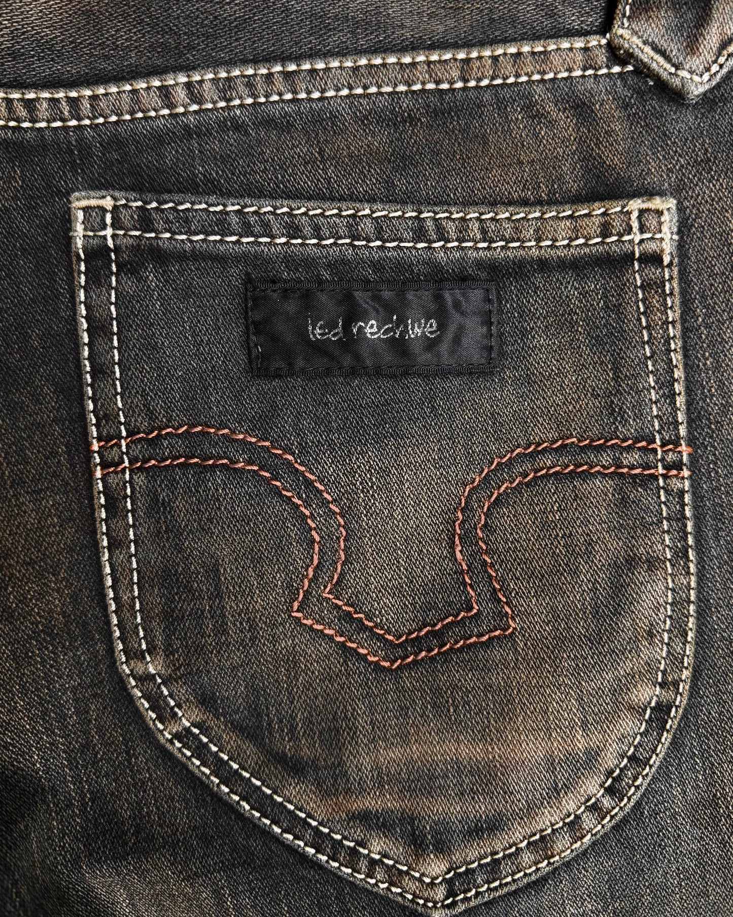 LED RECHWE Early 00s Hybrid Corduroy ‘Sword’ Western Frayed Flare Denim