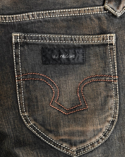 LED RECHWE Early 00s Hybrid Corduroy ‘Sword’ Western Frayed Flare Denim
