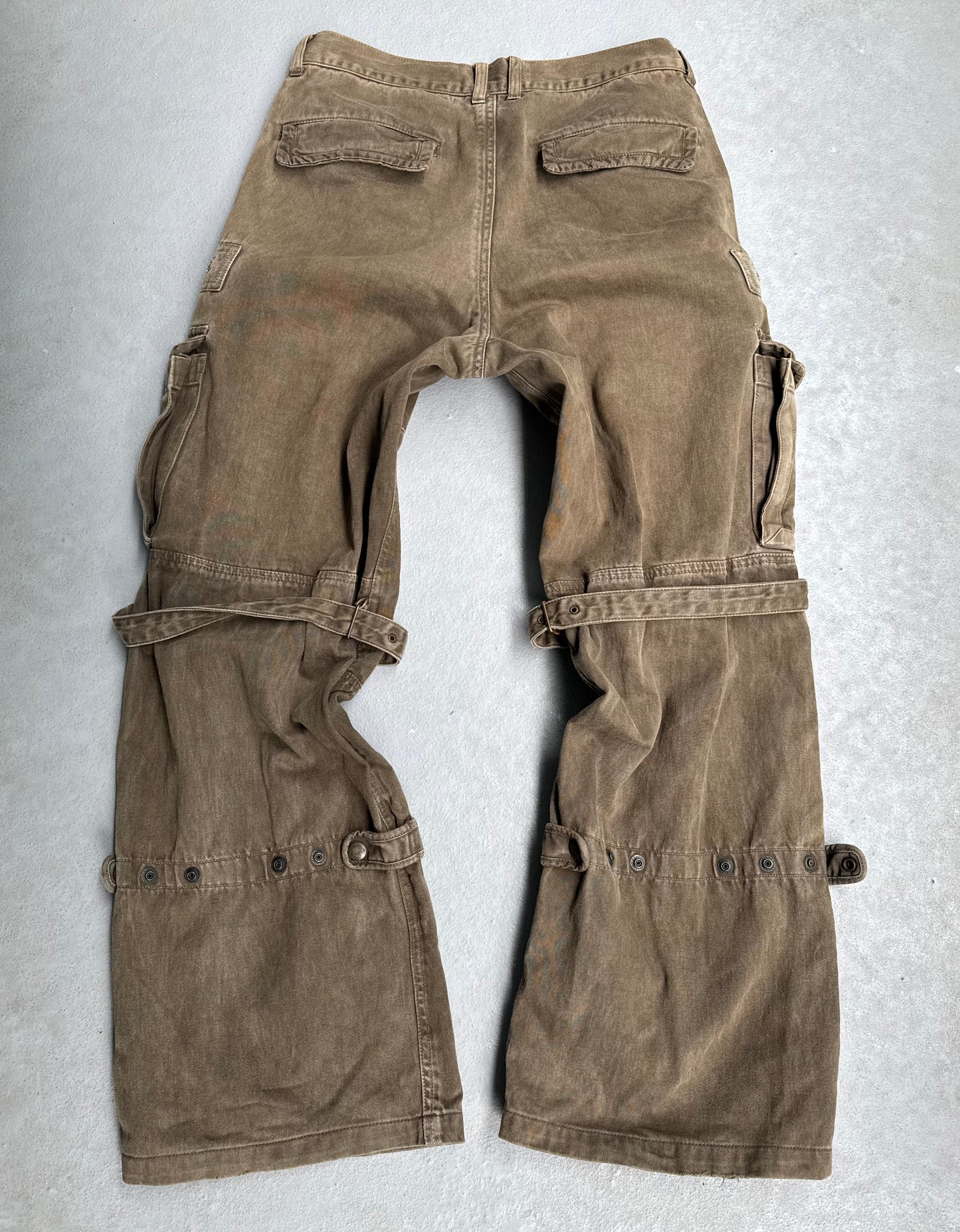 TÊTE HOMME Early 00s Khaki Heavyweight Flared Bondage Cargo Pants