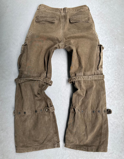 TÊTE HOMME Early 00s Khaki Heavyweight Flared Bondage Cargo Pants