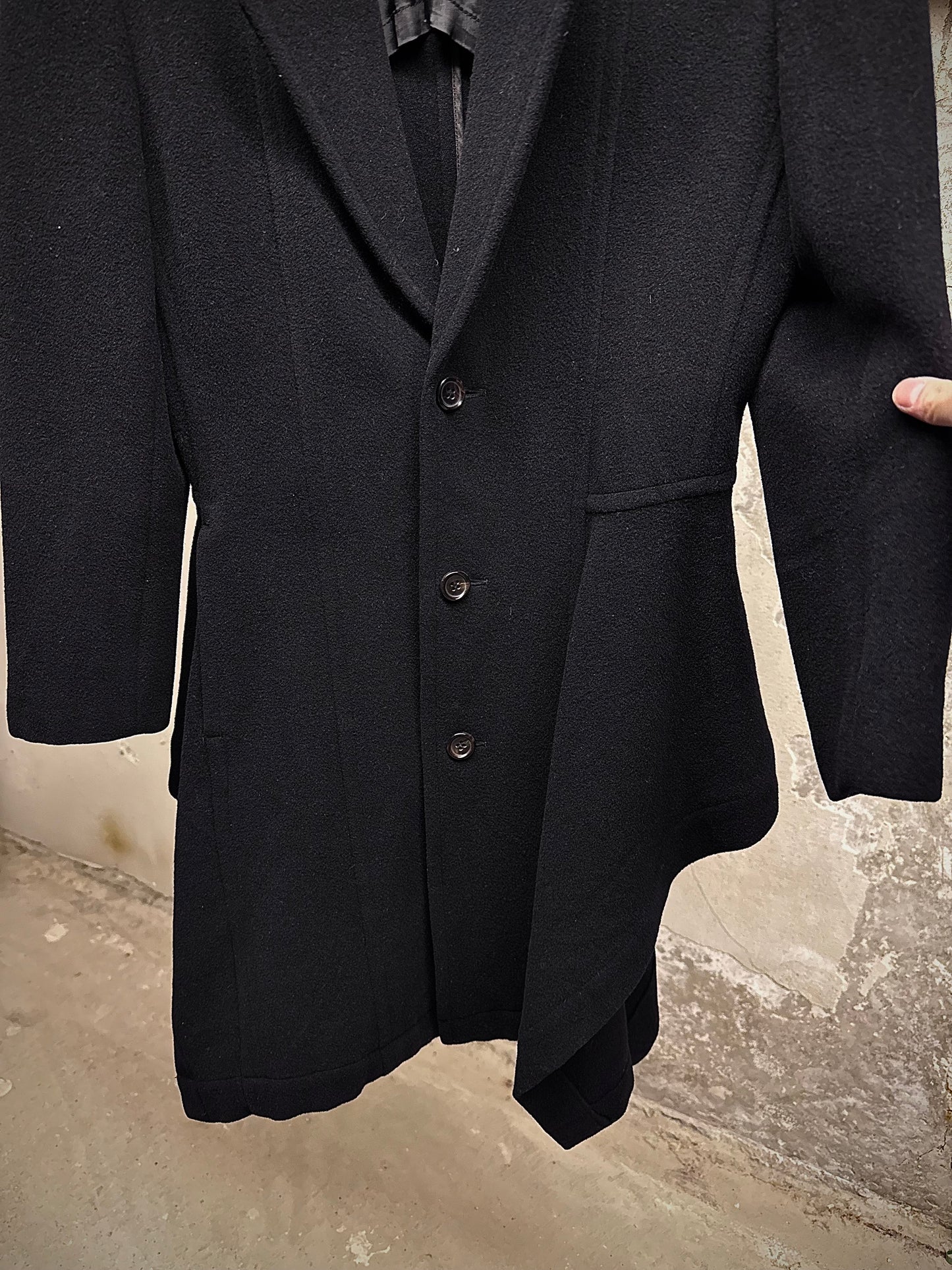 COMME des GARÇONS Late 80s Asymmetric Wool Victorian Tailcoat detail | DRIEW GARMENTS
