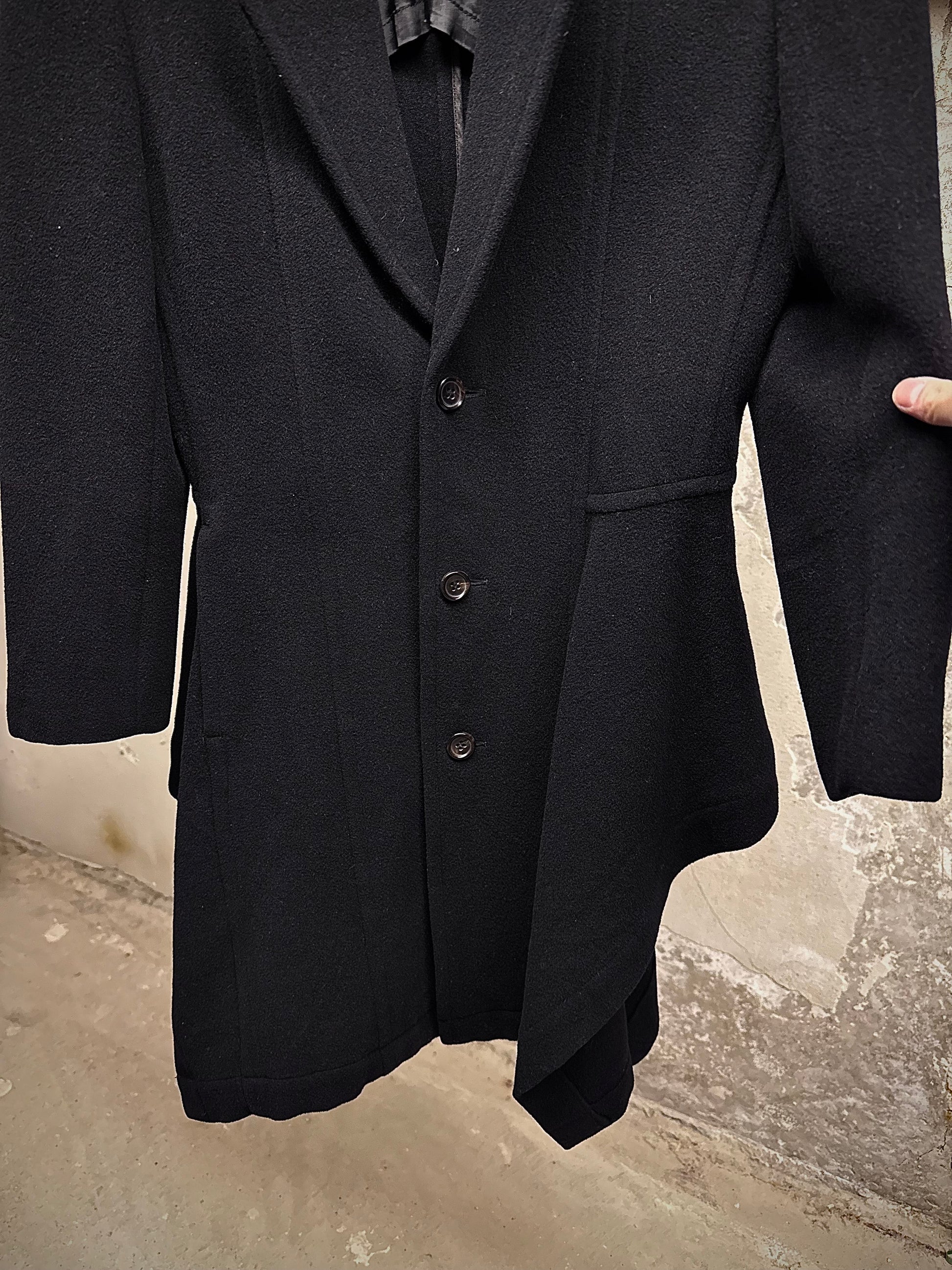 COMME des GARÇONS Late 80s Asymmetric Wool Victorian Tailcoat detail | DRIEW GARMENTS
