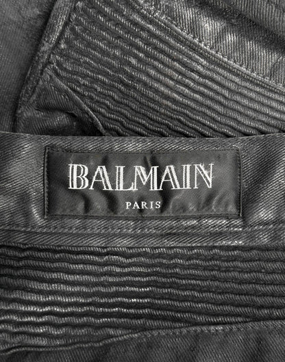 BALMAIN by Olivier Rousteing AW15 Distressed Vinyl Coated Biker Denim