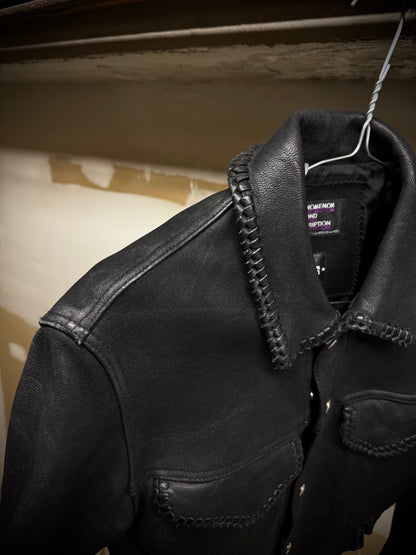 phenomenon beyond description x JOHN'S Braided Goatskin Leather Trucker Jacket detail | DRIEW GARMENTS
