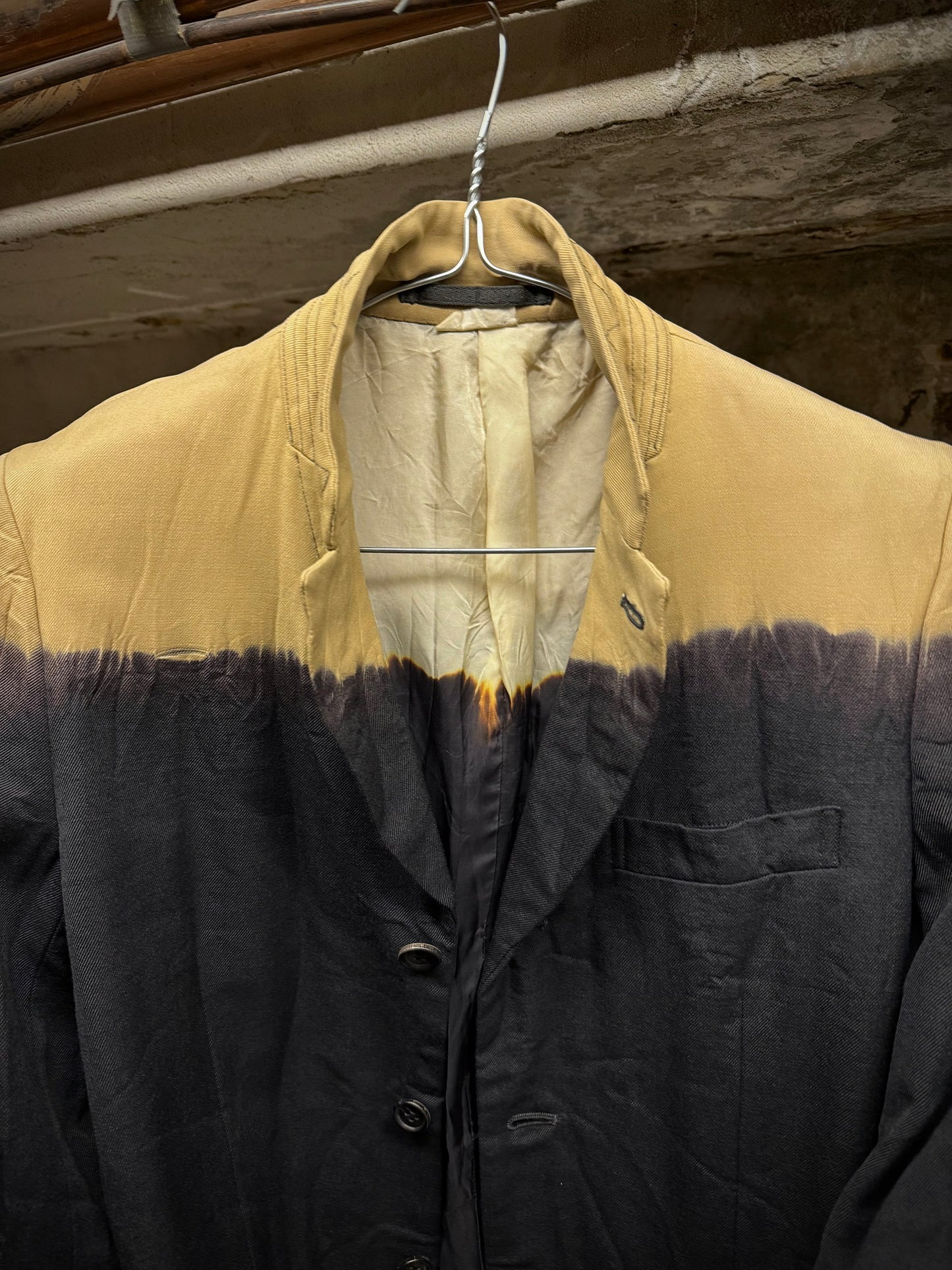 COMME des GARÇONS HOMME PLUS EVERGREEN AW08 Two Toned Bleached Wool Blazer detail | DRIEW GARMENTS