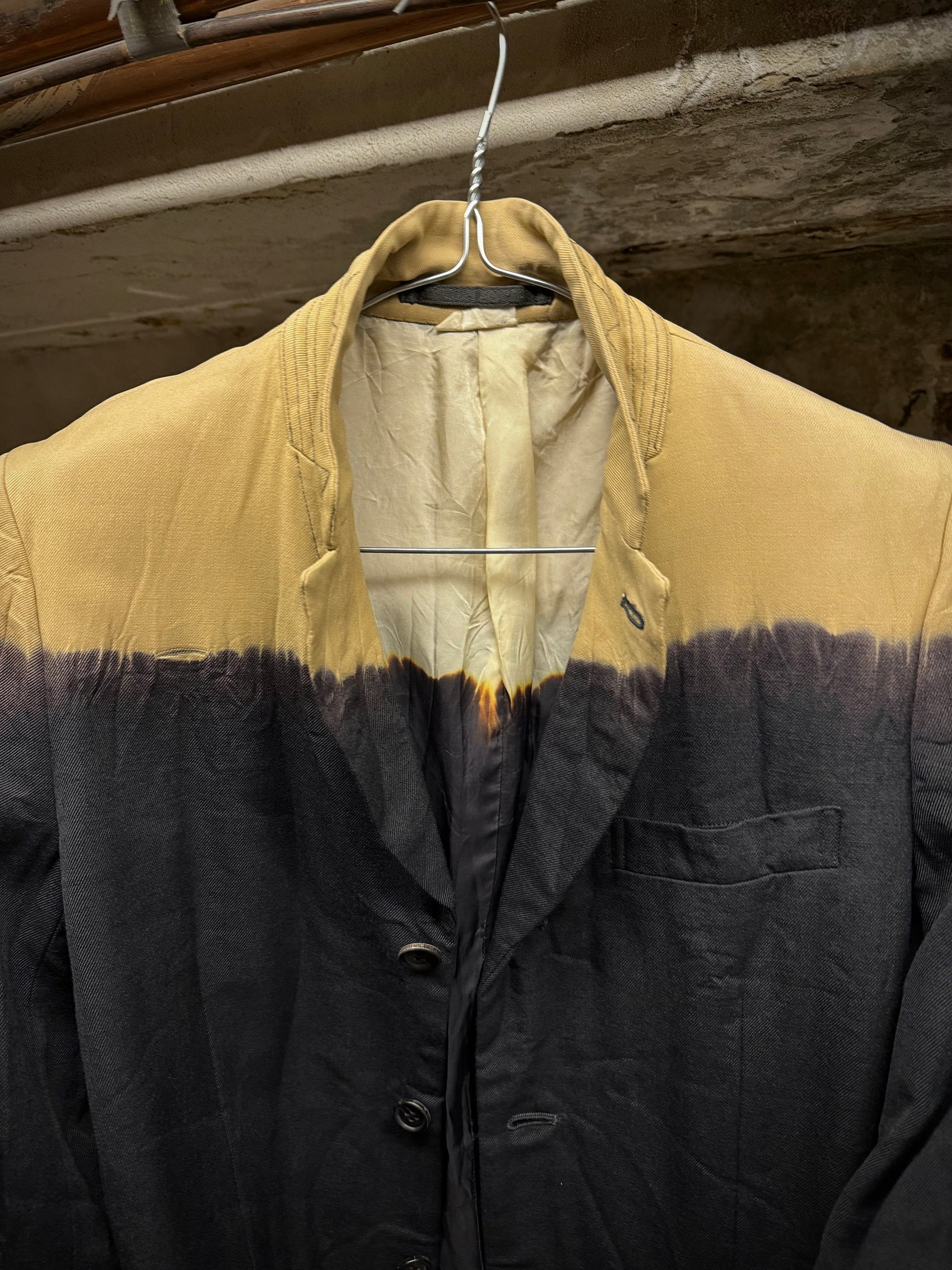 COMME des GARÇONS HOMME PLUS EVERGREEN AW08 Two Toned Bleached Wool Blazer detail | DRIEW GARMENTS