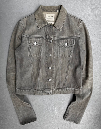 Helmut Lang Early 00s Washed Grey Extended Sleeves Denim Trucker Jacket
