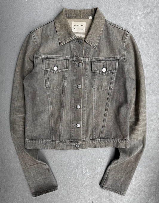Helmut Lang Early 00s Washed Grey Extended Sleeves Denim Trucker Jacket