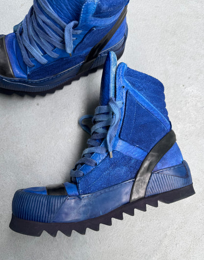 Boris Bidjan Saberi SS16 Object-dyed Yak Skin ‘Bambas’ Nuclear Blue Hi-top Sneakers