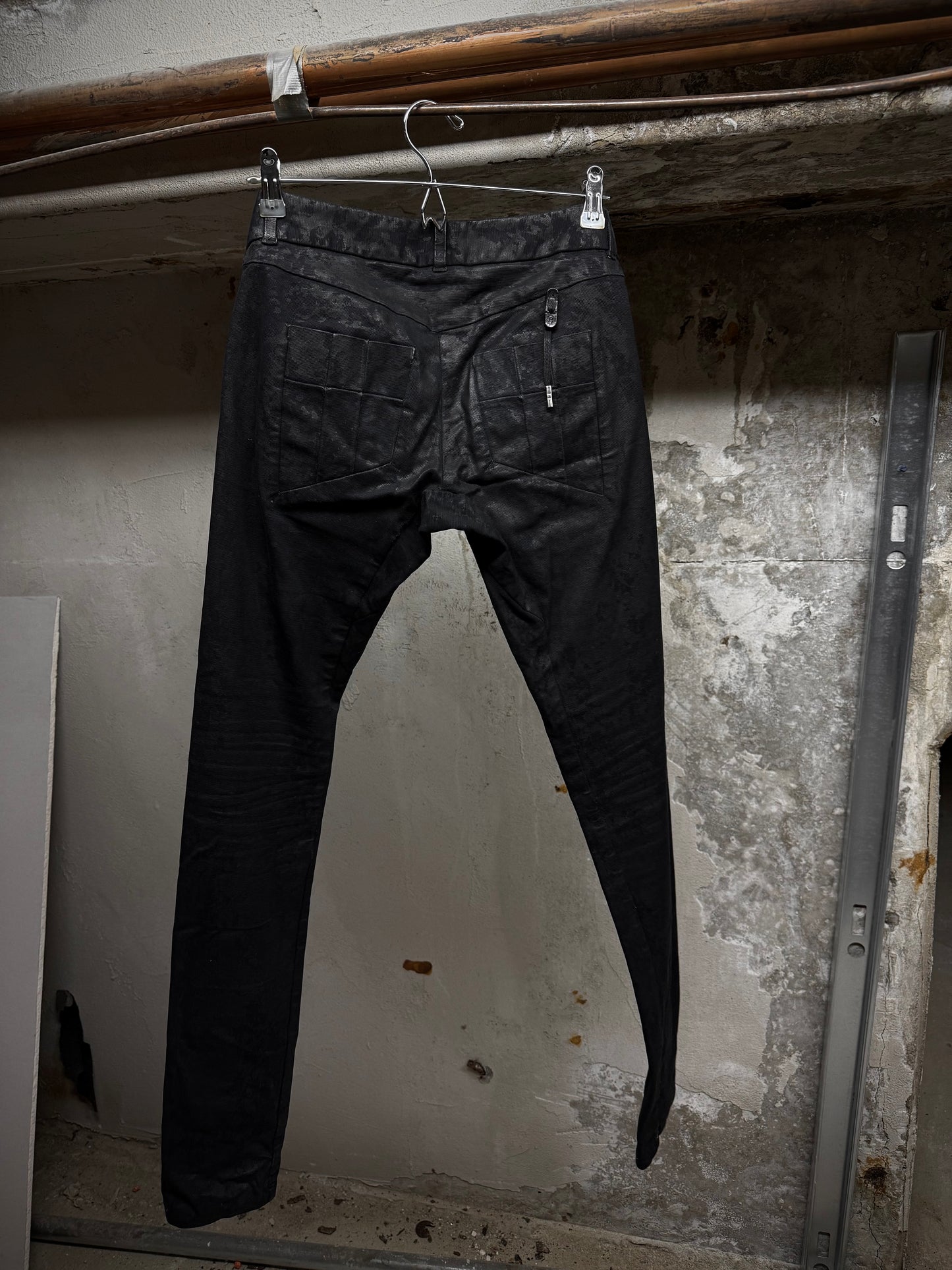Boris Bidjan Saberi SS16 'WP2 F1405K' Black Object-Dyed Vinyl Processed Skinny Stretch Denim