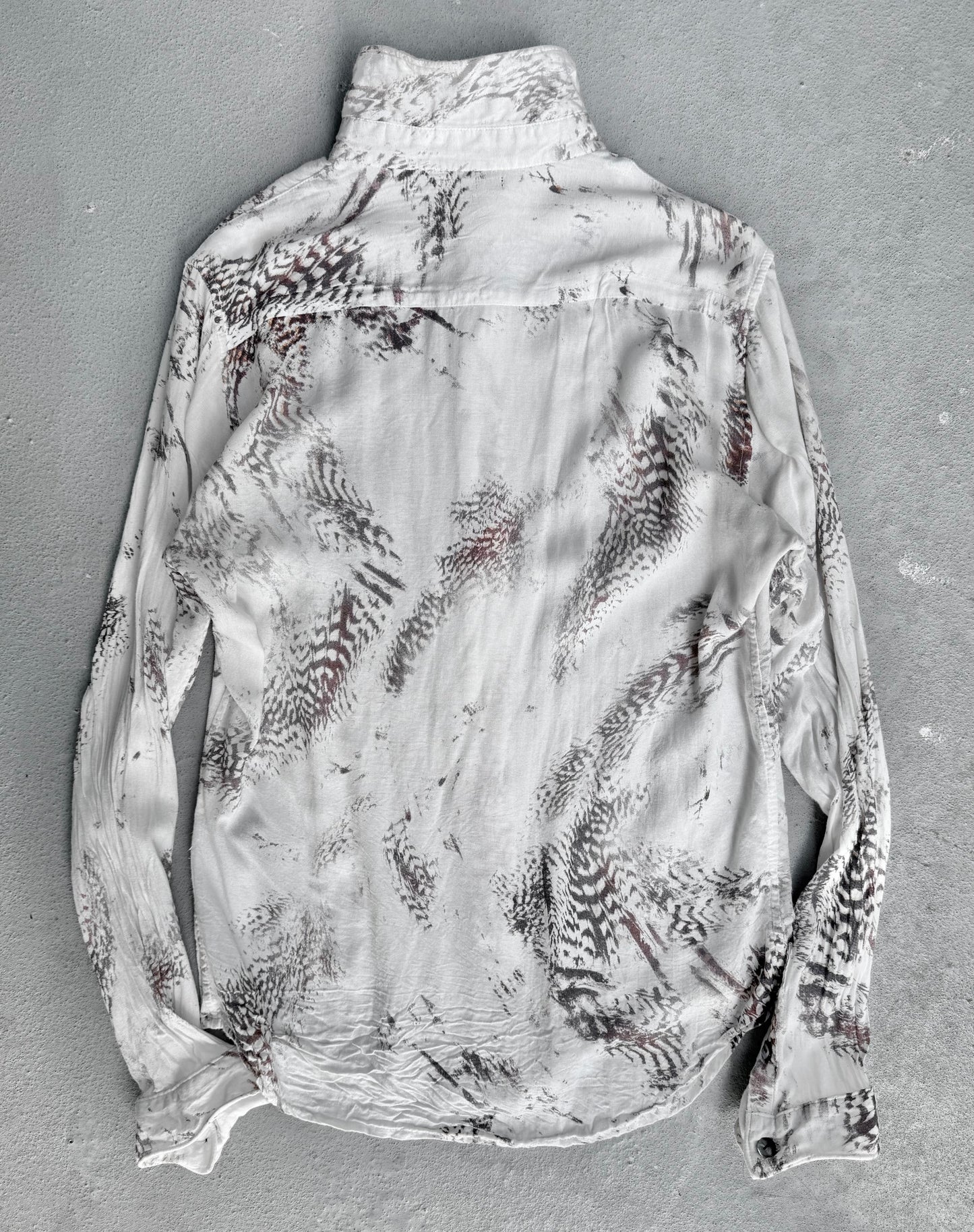 14thAddiction Early 00s Feather Print Button-up Shirt